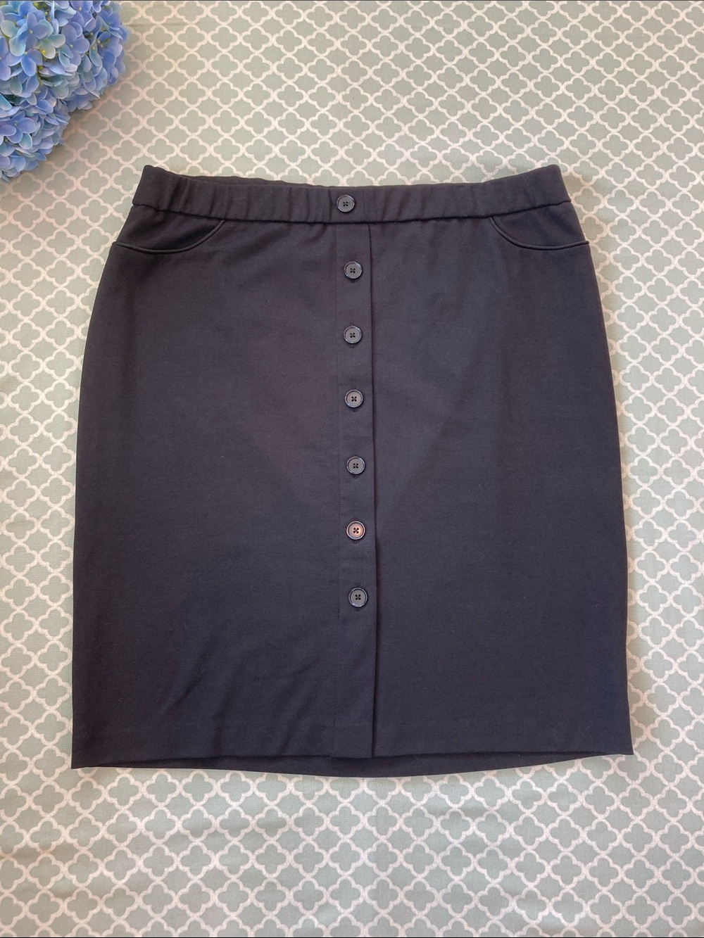 Elle Black Faux Button Front Stretch Pull On Pencil Skirt XL
